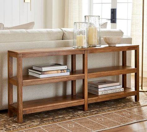 Shipping Information | Pottery Barn Console Table Behind Sofa, Table Behind Couch, Long Console Table, Behind Couch, Console Table Styling, Console Table Design, Console Table Decorating, Living Room Console, Narrow Console Table