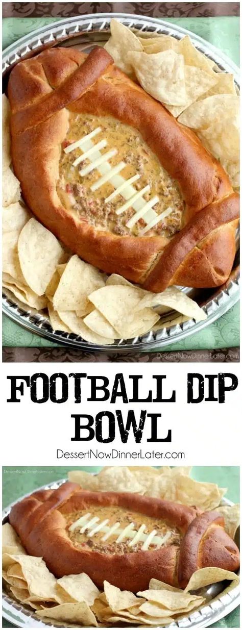 Football Dip Bowl Football Themed Party Food, Football Dip, Football Dips, Football Themed Party, Football Theme Party, String Cheese, Queso Dip, Dip Bowl, Superbowl Party