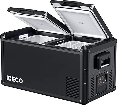 ICECO VL75 ProD Portable Refrigerator, Multi-directional Lid, Dual USB & DC 12/24V, AC 110-240V, 75L Dual Zone Steel Compact Refrigerator Powered by SECOP, 0℉ to 50℉, Home & Car Use [Upgrade, 79 Quarts] Refrigerator Compressor, Portable Refrigerator, Car Refrigerator, Portable Fridge, Double Door Design, Chest Freezer, Camp Furniture, Outdoor Refrigerator, Compact Refrigerator