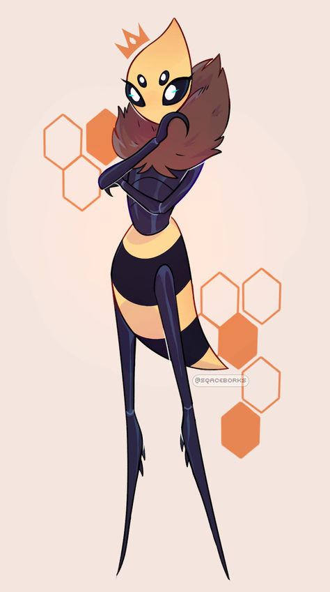 Bee Dnd Character, Queen Bee Art Drawing, Bee Character Art, Hollow Knight Bee Oc, Bumblebee Character Design, Bee Hybrid Oc, Honey Bee Character Design, Bee Human Hybrid, Bee Humanoid