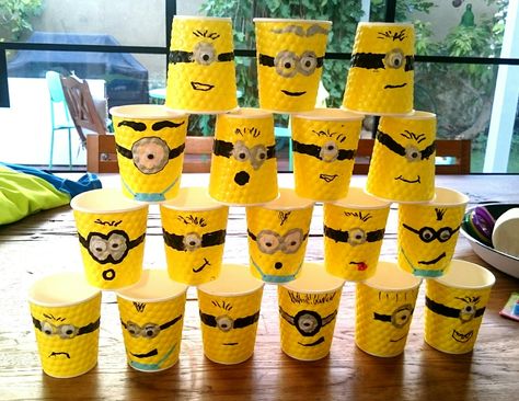 Minion Birthday DIY cups Minion Cups, Healthy Activities, Minion Birthday, Diy Cups, Birthday Diy, Paper Cup, Healthy Kids, Gender Reveal, Minion