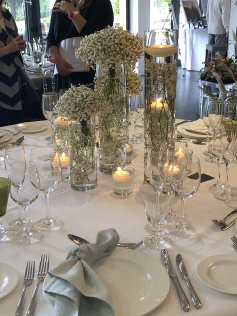 Gypsophila And Eucalyptus Table Decorations, Gypsophila Wedding Decoration, Lavender Wedding Theme, Gypsophila Wedding, Quinceanera Themes Dresses, Candle Wedding Decor, Dream Wedding Decorations, 25th Wedding Anniversary, Anniversary Decorations