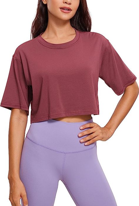 CRZ YOGA Women's Pima Cotton Workout Crop Tops Short Sleeve Yoga Shirts Casual Athletic Running T-Shirts Pima Cotton Fabric, Crz Yoga, Workout Tops For Women, Tops Short Sleeve, Free Movement, Crop Top Casual, Workout Crop Top, Casual Athletic, Sport T-shirts