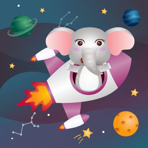 A cute elephant in the space galaxy | Premium Vector #Freepik #vector #baby Kawaii Space, Astronaut Cartoon, Light Tunnel, Space Icons, Earth Globe, Space Backgrounds, Alien Planet, Space Galaxy, Dark Blue Background