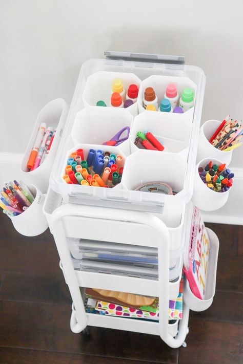 How to Make an Art Cart for Toddlers or Kids - Home of Malones Kids Craft Storage, Craft Storage Ideas, Craft Cart, Arts And Crafts Storage, Art Cart, Playroom Organization, Art And Craft Videos, Art Storage, Toddler Art