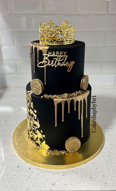 Black And Gold 2 Tier Cake, Black And White Cake For Men, Black And Gold Birthday Cakes, 64 Birthday Cake, Black And Gold Cake Birthday For Women, Red And Black Cake Ideas Birthdays, Black And Gold Cake Ideas For Men, Gold Sweet 16 Cake, Black And Gold Cake Ideas