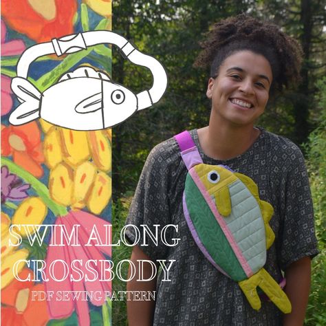 Fish Bag swim Along Crossbody Bag Sling Bag PDF Sewing Pattern - Etsy Fish Plush Sewing Pattern, Beginner Sewing Clothes Easy, Fish Drawstring Bag, Fish Bag Sewing Pattern, Quilted Gifts For Men, Funny Sewing Projects, Seeing Gifts, Sew Kitchen Projects, Fish Bag Pattern