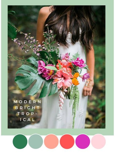 Tropical Paradise: Choosing Exotic Flowers for Your Los Angeles Beach Wedding Tropical Wedding Color Palette, Tropical Wedding Bouquets, Tropical Wedding Theme, Tropical Wedding Decor, Wedding Color Scheme, Wedding Color Pallet, Beach Wedding Colors, Tropical Beach Wedding, Tropical Wedding Flowers