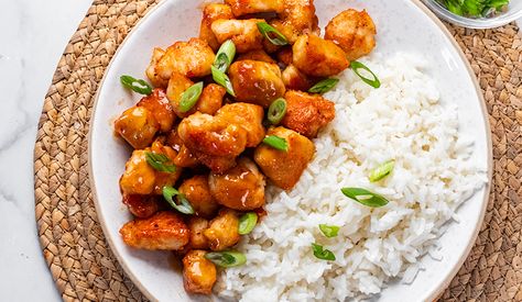 Better Than Takeout Orange Chicken  - Kikkoman Home Cooks Cubed Chicken, Orange Beef, Kimchi Fried Rice, Tofu Stir Fry, Better Than Takeout, Orange Chicken Recipe, Teriyaki Salmon, Cooking White Rice, Orange Sauce