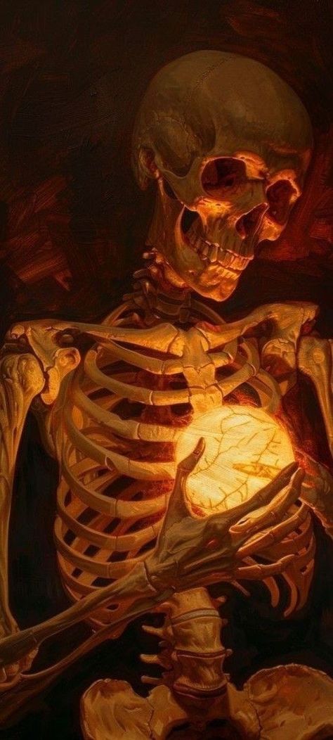 Glowing Skeleton Art, Skeleton Looking Down, Skull Looking Down, Skeleton Holding Something, Skeleton Painting Ideas, Skeleton Reference, Glowing Skull, Skeleton Poses, Skull References