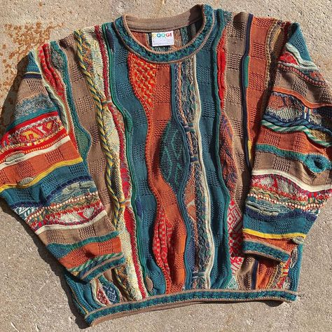 Knitted Vintage Sweater, Crochet Coogi Sweater, Crochet Coogi Sweater Pattern, Vintage Coogi Sweater, Pattern Sweater Outfits, Cool Knit Sweaters, Coogi Sweater Outfit Women, Coogi Sweater Outfit, Eclectic Grandpa Fashion