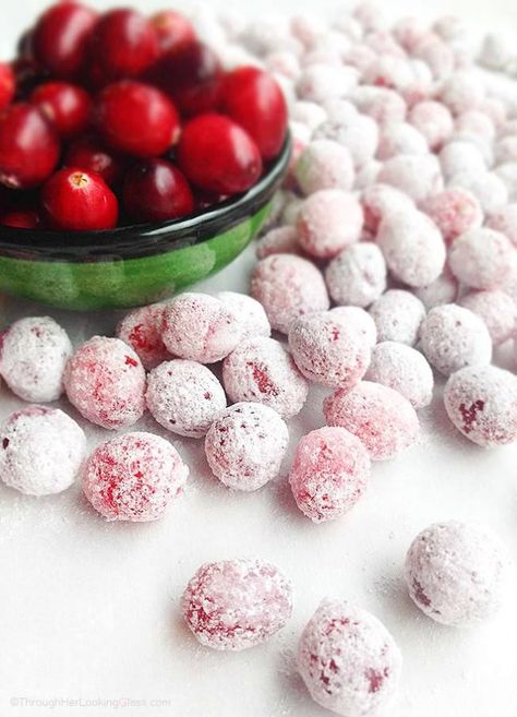 Festive Sugared Cranberries - Through Her Looking Glass Cheesecake Garnish, Food Gifts Ideas, Holiday Desert Recipes, Sugared Cranberries, Thrifty Thursday, Christmas Food Gifts, Christmas Foods, Holiday Goodies, Sweet Tart