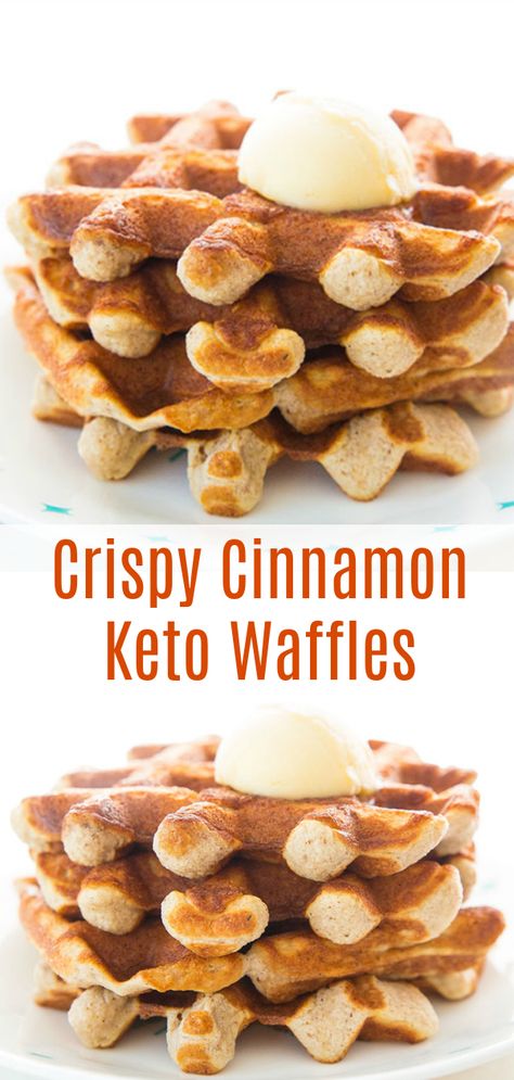 These Crispy Sweet Cinnamon Keto Waffles are perfect for waffles lovers that are on a low carb diet! They are sweet, so we topped them with some salted butter and they were heavenly!  #keto #lowcarb #breakfast #waffles #almondflour #splenda #sugarfree #southbeach #recipe #brunch Gingerbread Waffles, Keto Gingerbread, Keto Brood, Pancakes Low Carb, Keto Waffles, Desayuno Keto, Postre Keto, Keto Pancakes, Low Carb Diets