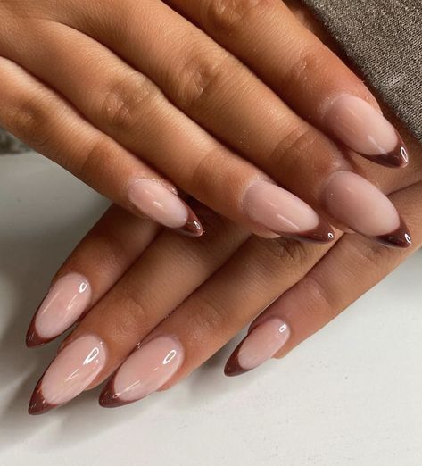 Brown French Tip Nails Almond, Brown French Nails, Nail Options, Chocolate Girl, Matte Pink Nails, Brown French, Casual Nails, French Acrylic Nails, Classic Nails