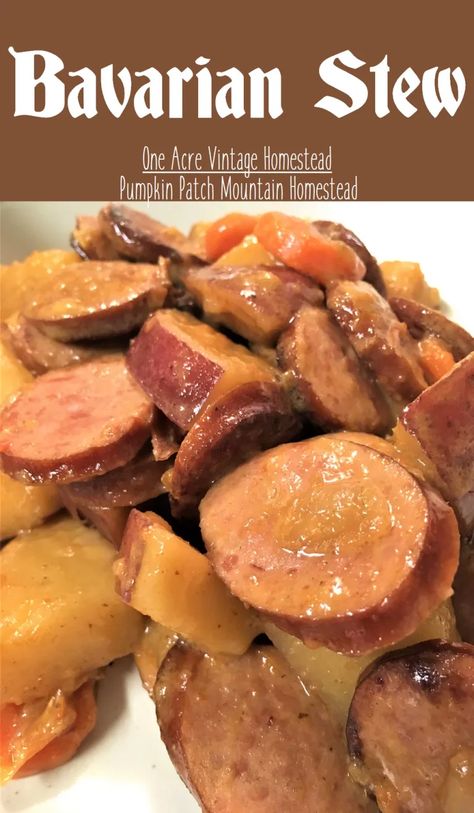 Bavarian Stew ⋆ Vintage Mountain Homestead Brisket And Cabbage, Peach Mango Salsa, Salsa Chicken Recipe, Mango Salsa Chicken, One Pot Wonder, Bavarian Recipes, Sausage Stew, Sauteed Carrots, Paprika Sauce