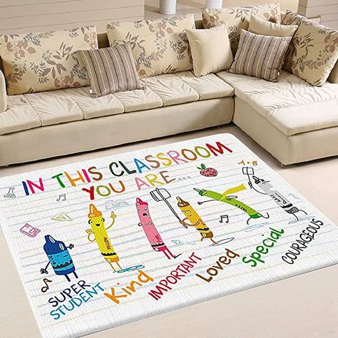 Carpet Playroom, Playroom Rugs, Classroom Rugs, Teaching Classroom Decor, Elementary Classroom Themes, Rugs For Kids, Classroom Essentials, Box Of Crayons, Kindergarten Classroom Decor