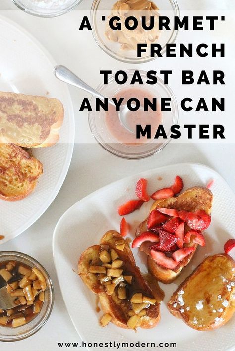 Need an idea for a fun and fancy breakfast or brunch without the fuss? Check out this easy French Toast Bar even the most basic culinary skills can master. Click through for tips, toppings ideas, and more.#FusionClean #ad #cbias French Toast Bar, Gourmet French Toast, Simple French Toast, Toast Bar, French Toast Toppings, Family Friendly Breakfast, Easy French Toast, French Bread French Toast, French Toast Ingredients