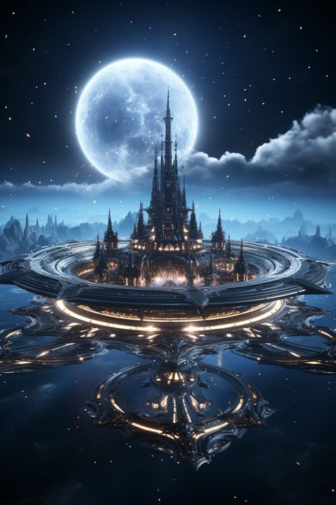 Castle In Space, Sci Fi Castle, Space Cities, Space Castle, Ski Lifestyle, Dreamy Artwork, Landscape Photography Nature, Moon Photography, Fantasy Castle