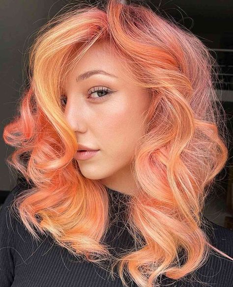 Pink Peach Hair, Dark Orange Hair, Orange Brown Hair, Orange Ombre Hair, Peach Hair Colors, Goldie Locks, Peach Hair, Hair Tint, Colored Curly Hair