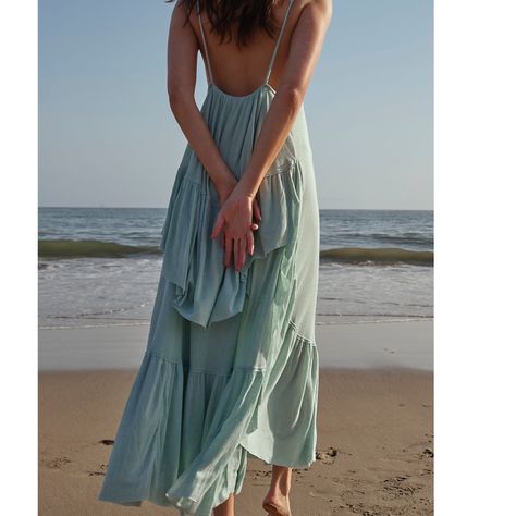 Color: Succulent / Mint Just As Effortless As It Is Essential, This Tiered Maxi Dress From Our Fp Beach Collection Features Ruched Detailing At The Bust And Dropped, Open-Style Back. Fp Beach Effortless Seaside Designs For A Laidback, Throw-On-And-Go Approach To Dressing. Care/Import Machine Wash Cold Import Measurements For Size S Length: 57” Approximately 48” Without Straps Bust: Fits 32-34” Contents 80% Viscose 20% Linen Long Black Maxi Dress, Blue Floral Maxi Dress, Free People Maxi, Embroidered Tunic Dress, Denim Maxi Dress, Free People Maxi Dress, Beach Shoot, Goddess Dress, Sequin Maxi Dress