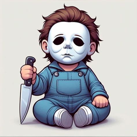 Chibi Michael Myers, Michael Myers Pictures, Baby Horror Characters, Baby Michael Myers, Bouquet Toppers, Halloween Imagenes, Halloween Killers, Horror Cartoon, Cricut Hacks