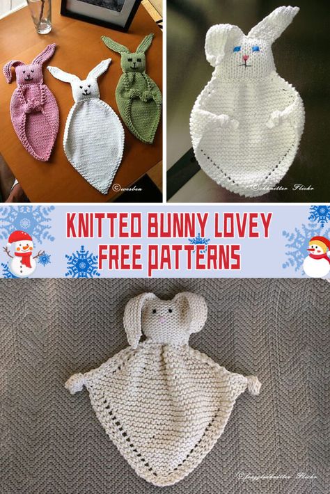 Knitted Bunny Lovey Free Patterns Knitted Lovey, Knit Lovey Pattern Free, Bunny Blanket Buddy, Security Blanket Crochet Pattern, Lovey Blanket Pattern, Crochet Baby Blanket Tutorial, Baby Bunny Hat, Bunny Lovey, Bunny Blanket