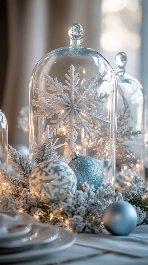 Winter Wonderland Party Centerpieces, January Church Decorations, Clear Jar Decor, January Table Centerpieces, Winter Floral Arrangements Centerpieces, Wonderland Table Decorations, Winter Wonderland Table Decorations, White Christmas Decorating Ideas, Winter Centerpieces For Table