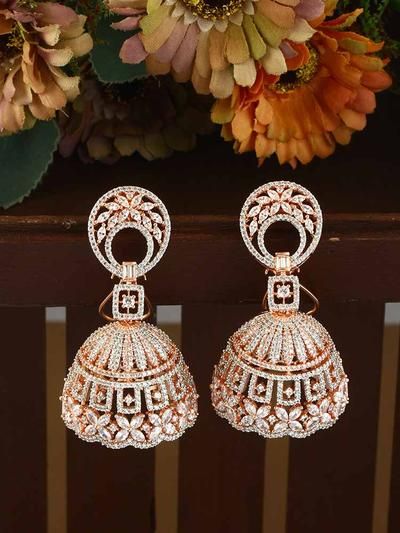 Diamond Jhumkas, American Diamond Earrings, Jhumka Designs, Diamond Pendants Designs, Bling Bags, Gold Chain Design, Gold Bridal Jewellery Sets, Wedding Jewellery Collection, Earring Trends