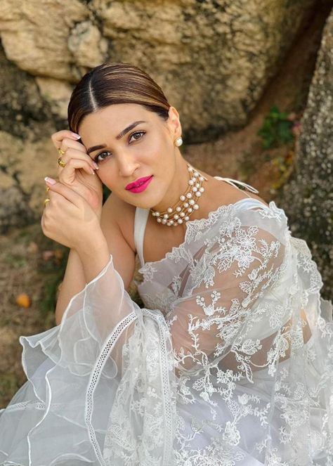 White Oslo - Laam Christian Wedding Gowns, Net Sleeves, Kriti Sanan, Ruffle Saree, White Saree, Kriti Sanon, Blouse Saree, 2 Piece Outfit, Baby Skirt