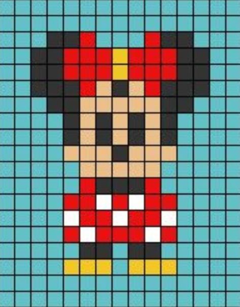 Easy Pixel Art, Pixel Art Grid, Mickey Y Minnie, Mini Mouse, Art Disney, Bead Loom Bracelets, Loom Bracelets, Tapestry Crochet, Mickey Minnie Mouse