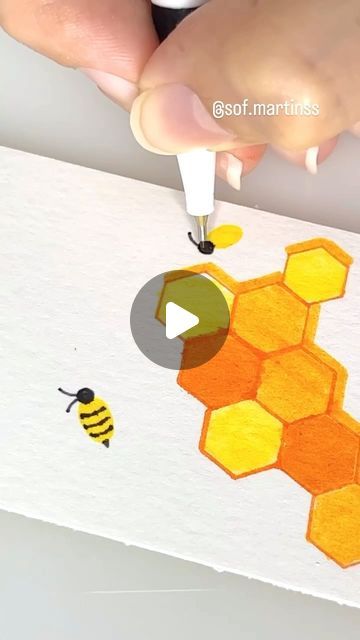 Honeycomb Drawing, Watercolor Bumble Bee Tutorial, Watercolor Honeycomb, Honey Bee Watercolor, Watercolor Honeybee, Honeycombs Drawings, Watercolor Bumblebee Tutorial, Bee Book, Honeycomb