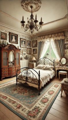 Old Country Bedroom Ideas, Old Fashioned Bedroom Ideas, Bedroom Decor Colour Schemes, 18th Century Bedroom, Antique Bedroom Ideas Vintage, Floral Bedroom Aesthetic, Victorian Homes Interior Bedroom, Cute Bedroom Decor Ideas, Decor Colour Schemes