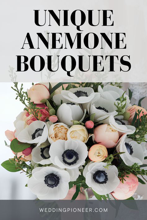 Anemone Affair: Unique Wedding Bouquet Ideas Using 1 Flower Anemone Bouquets, Unique Wedding Bouquet Ideas, Bridal Bouquet Winter, Gardenia Bouquet, Single Flower Bouquet, Anemone Wedding, Unique Bridal Bouquets, Ranunculus Bouquet, Anemone Bouquet