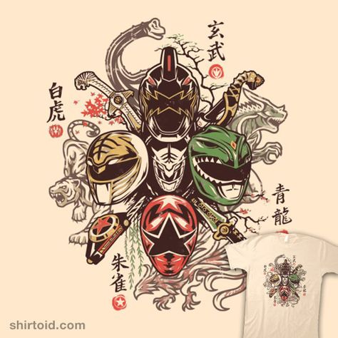 Shijin Rangers | Shirtoid #film #mightymorphinpowerrangers #movies #primepremne #tvshow Power Rangers Tattoo, Power Rangers Poster, Dino Rangers, Green Power Ranger, Japanese Myth, Power Rangers Megazord, Power Rangers Cosplay, Tommy Oliver, Power Rangers Fan Art