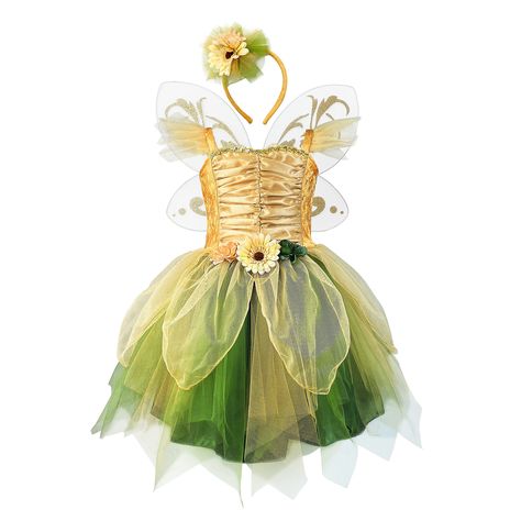 PRICES MAY VARY. Superior Fabric: The set includes the fairy costume, wings, and headband. The fairy dress is made of 100% polyester The top part of the fairy costume for girls is made of velvet material. Special Design:This fairy princess costume contains a 3- layer green velvet dress with sparkles silver underskirt. Fairy wings are beautiful and can be attached to the back of the dress with the velcro attachment. The headband has beautiful puffy flowers to match the flowers on the front of the Fairy Dress Outfit, Kids Fairy Costume, Renfaire Inspiration, Tinker Bell Halloween, Fairy Costume Dress, Tinker Bell Cosplay, Purple Elf, Fairy Costume For Girl, Bubbles Wedding