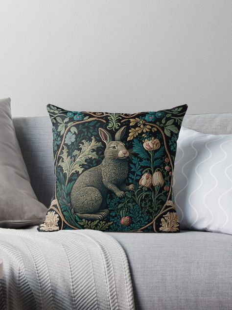 "Wiliam Morris Rabbit in the Forest" Pillow for Sale by westside310 Woodland Home Decor, Rabbit Pillow, Easter Bunny Gifts, Bunny Gifts, Sofa Cushion Covers, Decorative Pillow Cases, Sofa Decor, William Morris, Cushions On Sofa