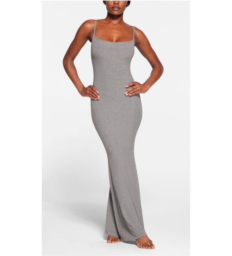 LONG SLIP DRESS curated on LTK Soft Lounge Long Slip Dress, Lounge Wear Dress, Long Slip Dress, Ribbed Maxi Dress, Long Slip, Snacks Healthy, Ribbed Dress, Lounge Dress, Grey Dress