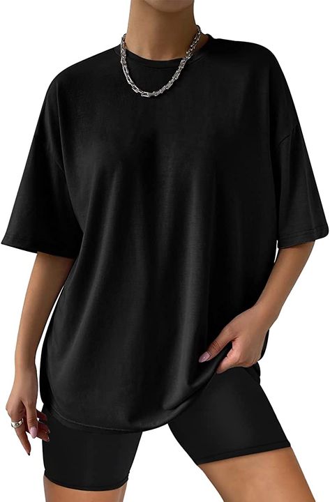 Design:Short sleeve shirtrs,round neck,loose fit tops,oversized casual blouse,solid color never out of style,easy to match with every style Round Neckline Blouse, Black Tees, Indian Actors, Oversized T Shirts, Oversize Casual, Fitted Blouses, Short Sleeve Tops, Loose Fitting Tops, Short Sleeve Pullover