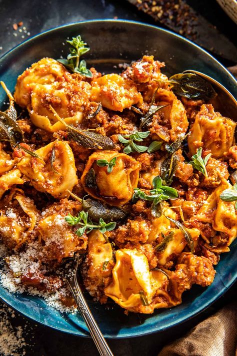 Quick Tortellini Bolognese | halfbakedharvest.com Half Baked Harvest Bolognese, Tortellini Bolognese, Beef Pepperoni, Half Baked Harvest Recipes, Delicious Family Dinners, Creamy White Chicken Chili, Bolognese Recipe, Brisket Recipes, Harvest Recipes