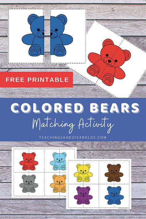 Colour Matching Activities Preschool, Cognition Activities For Preschoolers, Bear Themed Activities For Preschoolers, Toddler Colour Activities, 3 Little Bears Preschool Activities, Toddler Bear Activities, Toddler Matching Printables, Color Recognition For Toddlers, Toddler Matching Activities