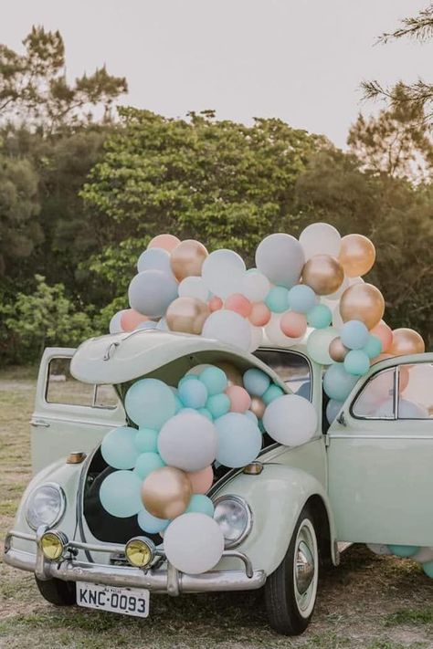 Vintage Bug + Balloon Install from a Vintage Boho VW Beetle Party on Kara's Party Ideas | KarasPartyIdeas.com (3) Vw Beetle Birthday Party Ideas, Beetle Aesthetic, Teenage Birthday, 13 Birthday, Rustic Party, Cars Party, Gold Color Palettes, Boho Party, Party Printables Free