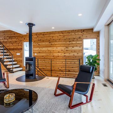 Knotty Pine Living Room, Knotty Pine Paneling, Knotty Pine Walls, Cottage Flooring, Cabin Remodel, Cypress Pine, Cedar Walls, Reclaimed Wood Floating Shelves, Japan Home