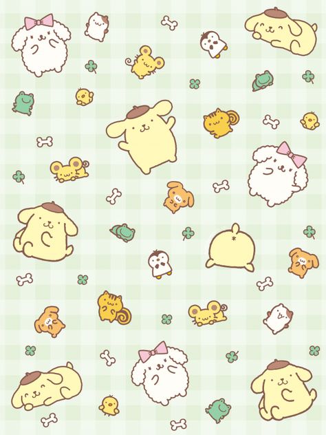 Pudding Sanrio, Pompompurin Pudding, Hello Kitty Pompompurin, Fur Pom Pom Keychain, Pom Pom Charm, Background Pastel, Grid Wallpaper, Makeup Wallpapers, Kawaii Dog