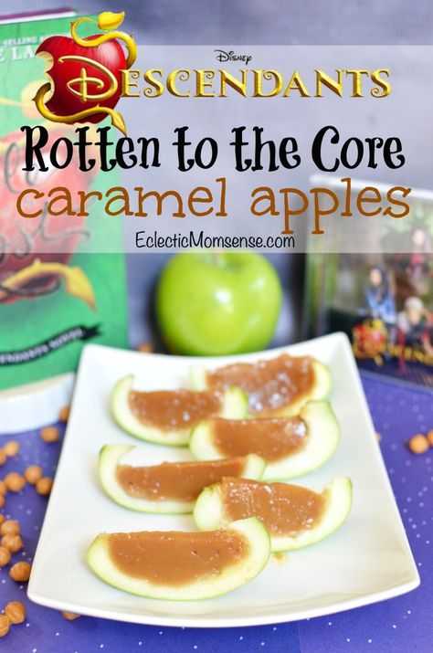 Rotten to the Core Caramel Apples inspired by #Disney Descendants Descendants Crafts, Descendants Party Ideas Birthdays, Disney Villain Party, Disney Descendants Party, Villains Party, Salted Carmel, Descendants Party, Rotten To The Core, App Ideas