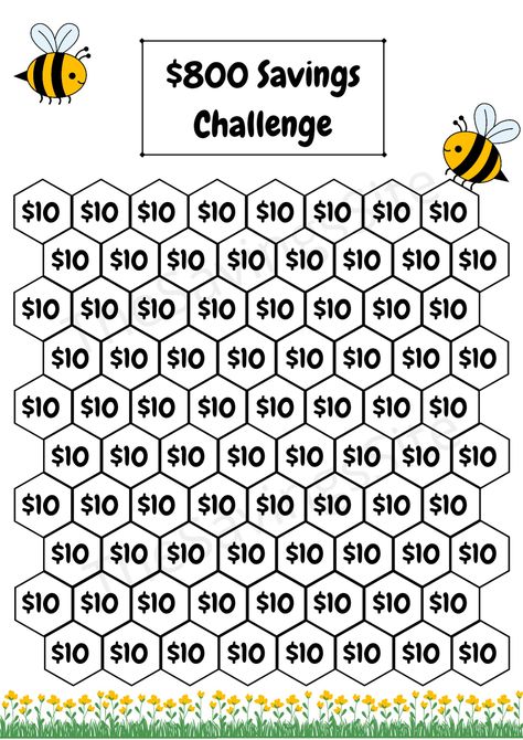 10 Dollar Saving Challenge, Budgeting Tips Saving Money, 800 Saving Challenge, 10 Dollar Bill, Savings Tracker Printable, Goals Setting, Printable Money, Saving Money Chart, Savings Chart