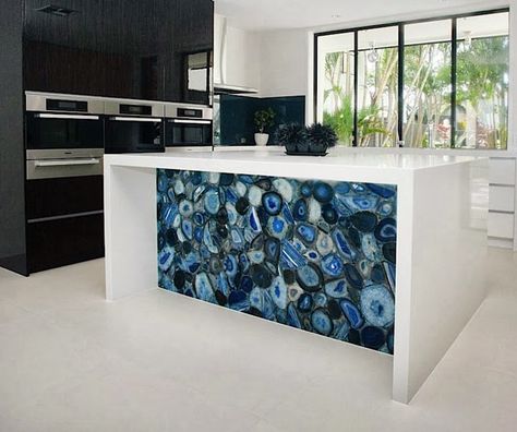 Kitchen Slab, Countertop Slabs, Stone Table Top, Blue Agate Stone, White Kitchen Island, Stone Countertops, Blue Agate, Custom Kitchen, Agra