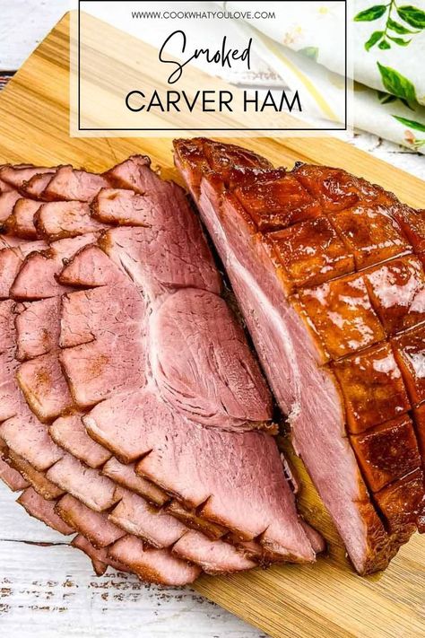 Smoked sliced ham on a cutting board. Smoked Ham Recipe, Yummy Lunch Recipes, Bbq Smoker Recipes, Sweet Glaze, Leftover Ham, Smoked Ham, Smoker Recipes, Ham Recipes, Favorite Side Dish