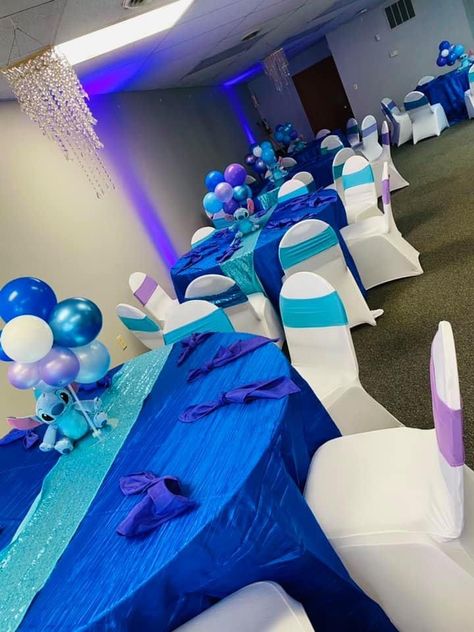 Stitch Table Centerpieces, Stitch Baby Shower Theme Boy, Baby Shower Party Planning, Stitch Party, Stitch Quotes, 12 Birthday, Gender Reveal Party Theme, Quinceanera Planning, Sleepover Birthday Parties