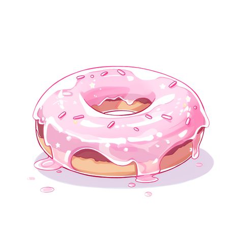 Cute Kawaii Pink Glazed Donut Sticker Pink Donut Drawing, Donut Drawing Cute, Donut Digital Art, How To Draw A Donut, Cute Donut Drawings, Sweets Doodles, Donut Sketch, Doughnut Drawing, Anime Donut