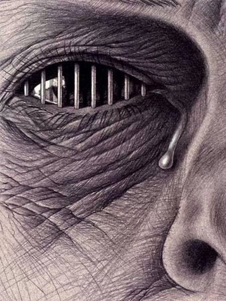 Creepy, yet very sad Jail Bars, Eyeball Art, Prison Art, Eyes Artwork, Dark Art Tattoo, Soyut Sanat Tabloları, Dark Art Drawings, Gcse Art, A Level Art